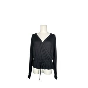 Billabong Women's Charcoal Wrap‎ Knit Long Sleeve Drawstring Casual Top